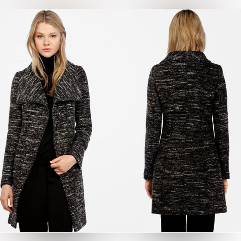 Soia & Kyo Jovita Wool Blend Knit Asymmetrical Zipper Coat